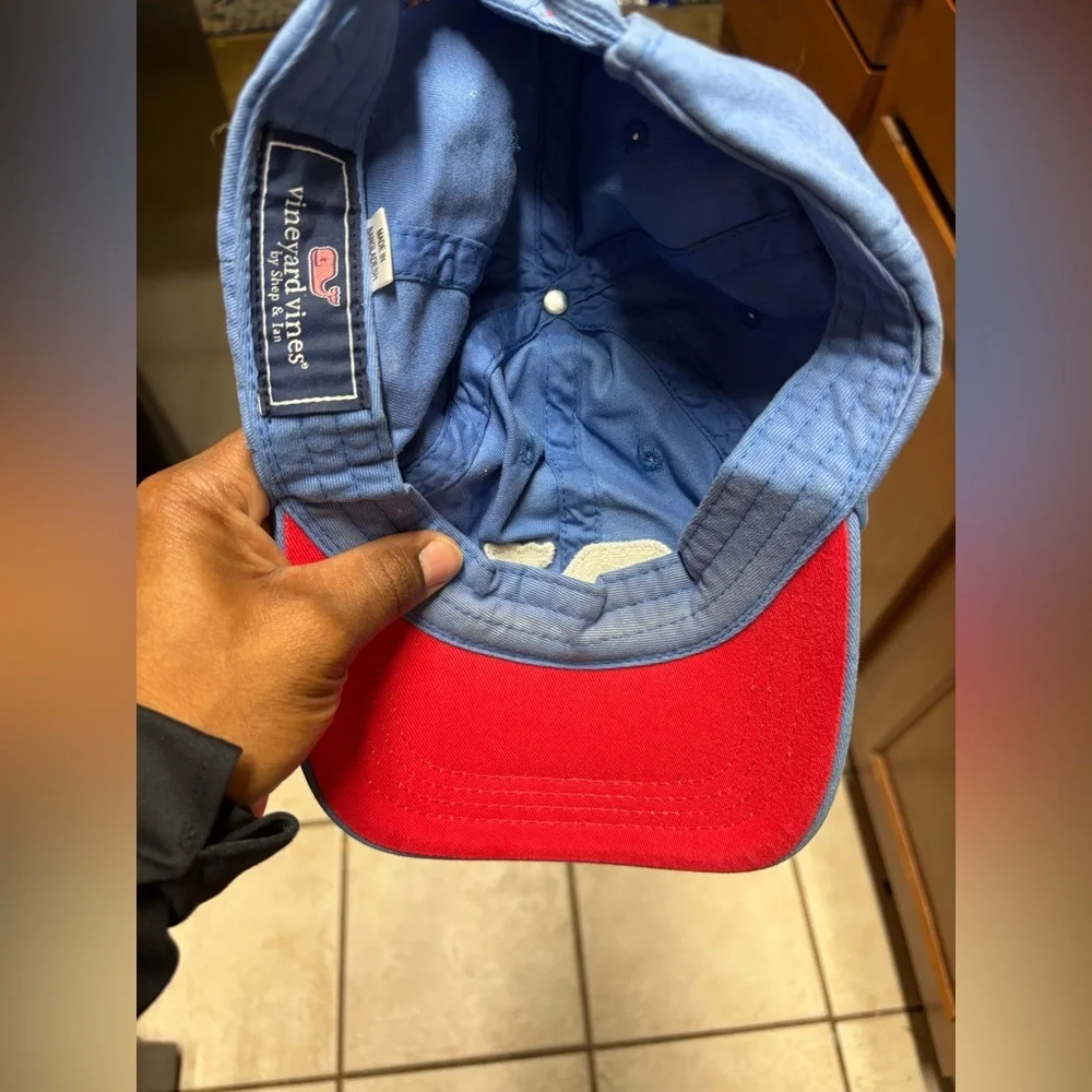 Vineyard Vines Light Blue Whale Logo Adjustable Baseball Hat Cap USA Flag